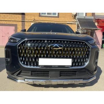 Защита переднего бампера двойная с перемычками Папа Тюнинг d60/42 для CHERY Tiggo 9 2024-