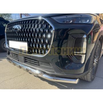 Защита переднего бампера двойная с перемычками Папа Тюнинг d60/42 для CHERY Tiggo 9 2024-