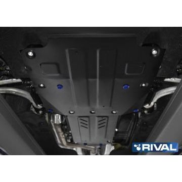 Комплект защит картер + КПП + РК сталь Rival для Kia Stinger, V - 2.0T; 3.3T, полный привод 2018-/Genesis G70 V - 2.0T, полный привод 2018-