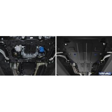 Комплект защит картер + КПП + РК сталь Rival для Kia Stinger, V - 2.0T; 3.3T, полный привод 2018-/Genesis G70 V - 2.0T, полный привод 2018-