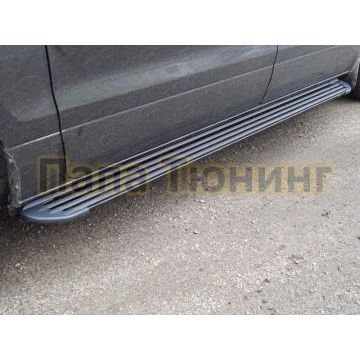 Пороги алюминиевые Slim Line Black ТСС для Hyundai H-1 Starex 2019- Пороги алюминиевые Slim Line Black ТСС для Hyundai H-1 Starex 2019-