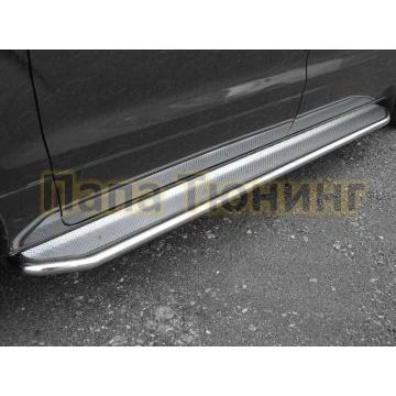 Пороги с площадкой нержавеющий лист 42 мм ТСС для Hyundai H-1 Starex 2019- Пороги с площадкой нержавеющий лист 42 мм ТСС для Hyundai H-1 Starex 2019-