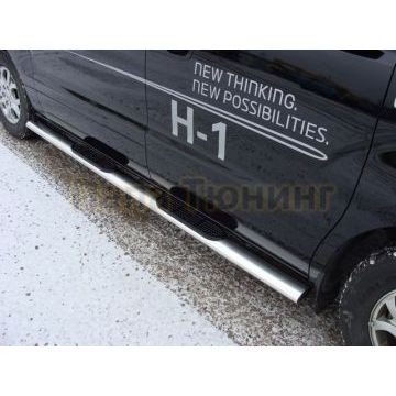 Пороги труба овальная с накладками 120-60 мм ТСС для Hyundai H-1 Starex 2007-2018