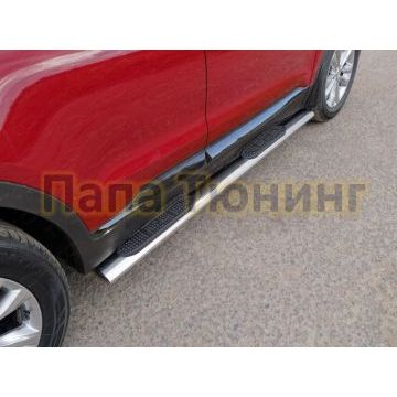 Пороги овальные с накладкой 120х60 мм для Hyundai Santa Fe 2018-