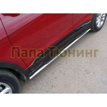 Пороги овальные с накладкой 75х42 мм для Hyundai Santa Fe 2018-