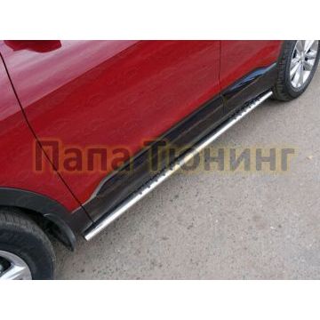 Пороги овальные с проступью 75х42 мм для Hyundai Santa Fe 2018-