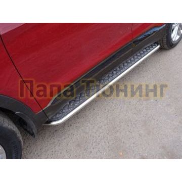 Пороги с площадкой алюминиевый лист 42 мм для Hyundai Santa Fe 2018-