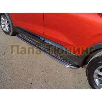 Пороги с площадкой алюминиевый лист 75х42 мм для Hyundai Santa Fe 2018-