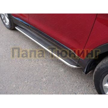 Пороги с площадкой нержавеющий лист 42 мм для Hyundai Santa Fe 2018-
