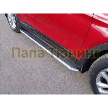 Пороги с площадкой нержавеющий лист 60 мм для Hyundai Santa Fe 2018-