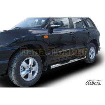 Пороги труба с накладками 76 мм Slitkoff для Hyundai Santa Fe Classic 2000-2012 Пороги труба с накладками 76 мм Slitkoff для Hyundai Santa Fe Classic 2000-2012