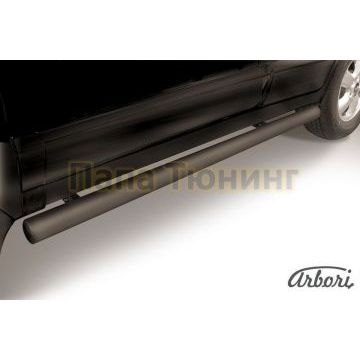 Защита штатных порогов чёрная сталь труба 76 мм Slitkoff для Hyundai Santa Fe Classic 2000-2012