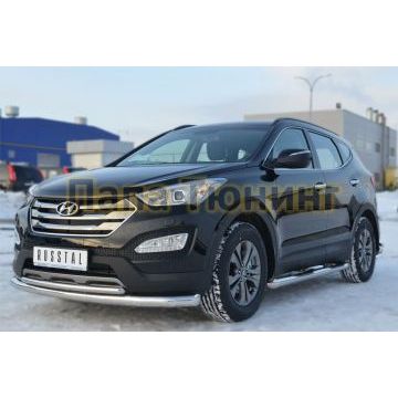 Защита передняя двойная d76-d42 РусСталь для Hyundai Santa Fe 2012-2015