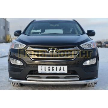 Защита передняя двойная d76-d42 РусСталь для Hyundai Santa Fe 2012-2015