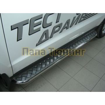 Пороги с площадкой алюминиевый лист d42 РусСталь для Hyundai Santa Fe 2010-2012