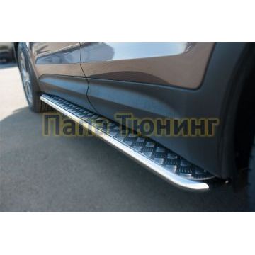 Пороги с площадкой алюминиевый лист d42 РусСталь для Hyundai Santa Fe Grand 2014-2016