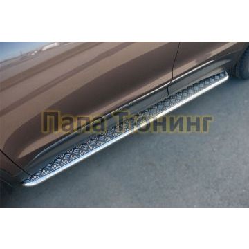 Пороги с площадкой алюминиевый лист d42 РусСталь для Hyundai Santa Fe Grand 2014-2016