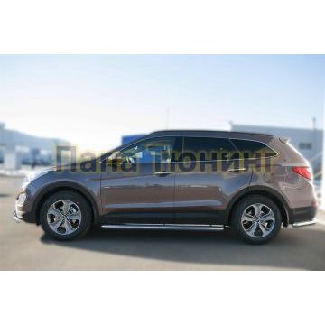 Пороги с площадкой алюминиевый лист d42 РусСталь для Hyundai Santa Fe Grand 2014-2016