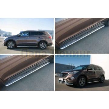 Пороги с площадкой алюминиевый лист d42 вариант 2 РусСталь для Hyundai Santa Fe Grand 2014-2016