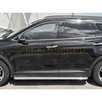 Пороги с площадкой алюминиевый лист d42 вариант 2 РусСталь для Hyundai Santa Fe Grand 2016-2018