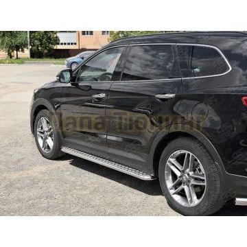 Пороги с площадкой алюминиевый лист d42 вариант 2 РусСталь для Hyundai Santa Fe Grand 2016-2018