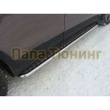 Пороги с площадкой алюминиевый лист 42 мм ТСС для Hyundai Santa Fe Grand 2014-2016