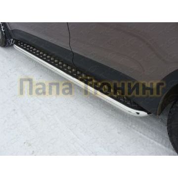 Пороги с площадкой алюминиевый лист 60 мм ТСС для Hyundai Santa Fe Grand 2014-2016