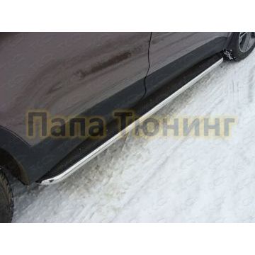 Пороги с площадкой нержавеющий лист 42 мм ТСС для Hyundai Santa Fe Grand 2014-2016