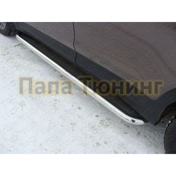 Пороги с площадкой нержавеющий лист 60 мм ТСС для Hyundai Santa Fe Grand 2014-2016