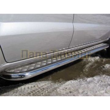 Пороги с площадкой алюминиевый лист 42 мм Slitkoff для Hyundai Tucson 2004-2010 Пороги с площадкой алюминиевый лист 42 мм Slitkoff для Hyundai Tucson 2004-2010