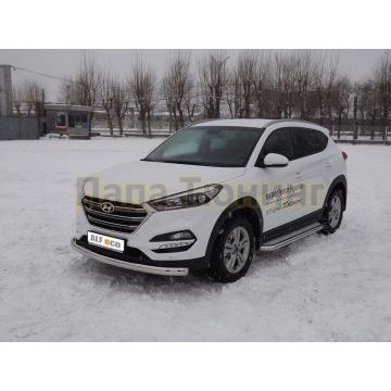 Пороги с площадкой алюминиевый лист 60 мм ALFeco для Hyundai Tucson 2015-2021