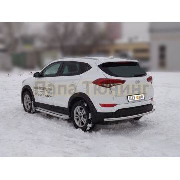 Пороги с площадкой алюминиевый лист 60 мм ALFeco для Hyundai Tucson 2015-2021