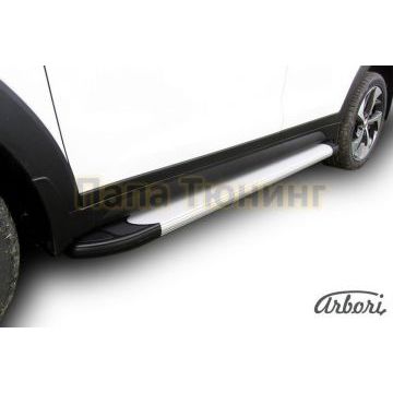 Пороги алюминиевые Arbori Optima Silver серебристые для Hyundai Tucson 2015-2021