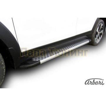 Пороги алюминиевые Arbori Standart Silver серебристые для Hyundai Tucson 2015-2021