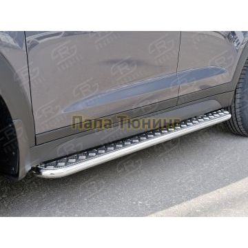 Пороги с площадкой алюминиевый лист d42 вариант 2 РусСталь для Hyundai Tucson 2015-2021