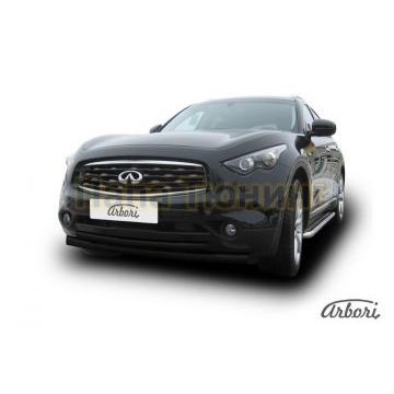 Защита передняя чёрная сталь двойная 76-57 мм Slitkoff для Infiniti FX35/50 2008-2014