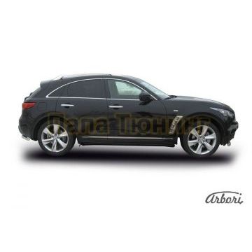 Защита штатных порогов чёрная сталь с загибами 57 мм Slitkoff для Infiniti FX35/50 2008-2014