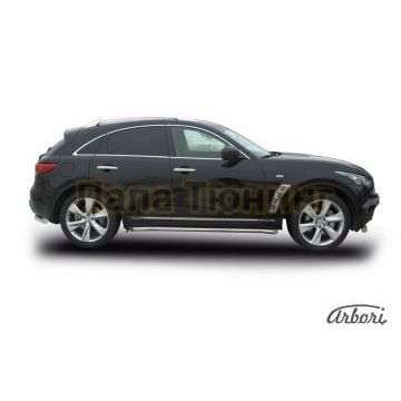 Защита штатных порогов с загибами 57 мм Slitkoff для Infiniti FX35/50 2008-2014