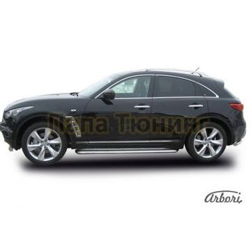 Пороги с площадкой алюминиевый лист 57 мм Slitkoff для Infiniti FX35/50 2008-2014