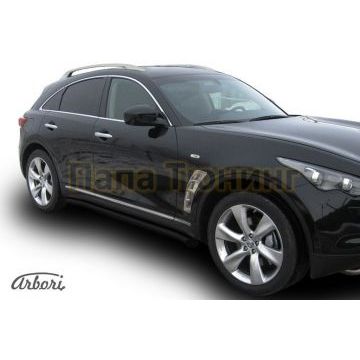 Защита штатных порогов чёрная сталь с загибами 76 мм Slitkoff для Infiniti FX35/50 2008-2014