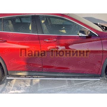 Пороги труба овальная с проступью 75х42 мм РусСталь для Infiniti QX30 2016-