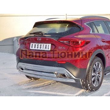 Защита заднего бампера овальная двойная 75х42х2 мм РусСталь для Infiniti QX30 2016-