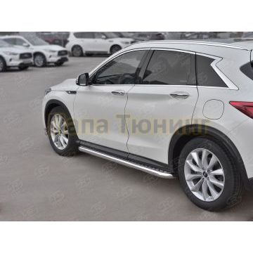 Пороги с площадкой алюминиевый лист d57 вариант 2 для Infiniti QX50 2018-