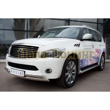 Защита передняя овальная двойная 75х42х2 мм РусСталь для Infiniti QX56 2010-2013