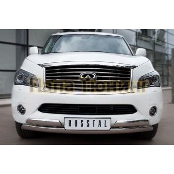 Защита передняя овальная двойная 75х42х2 мм РусСталь для Infiniti QX56 2010-2013