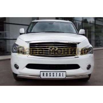 Защита переднего бампера 75х42 овал РусСталь для Infiniti QX56 2010-2013