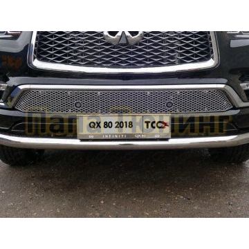 Накладка решетки радиатора лист алюминиевая для авто без круиза ТСС для Infiniti QX80 2018-2019