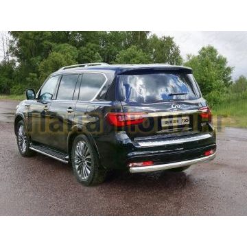 Защита заднего бампера овальная 75х42 мм ТСС для Infiniti QX80 2018-