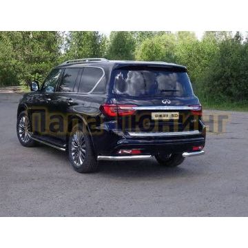 Защита задняя уголки 76 мм ТСС для Infiniti QX80 2018-