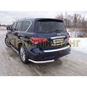 Защита заднего бампера уголки 76 мм ТСС для Infiniti QX80 2014-2018 Защита заднего бампера уголки 76 мм ТСС для Infiniti QX80 2014-2018